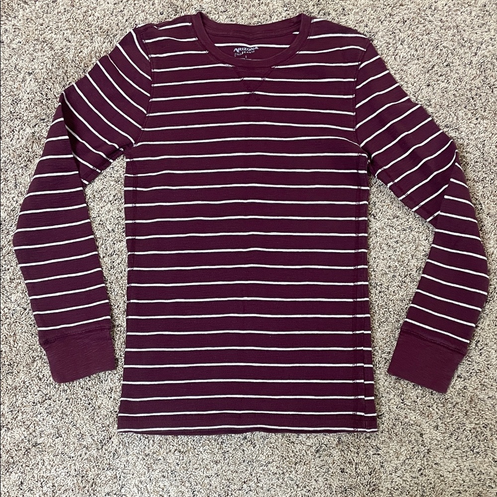 Arizona Jean Company Burgundy and White Striped Long Sleeve Shirt